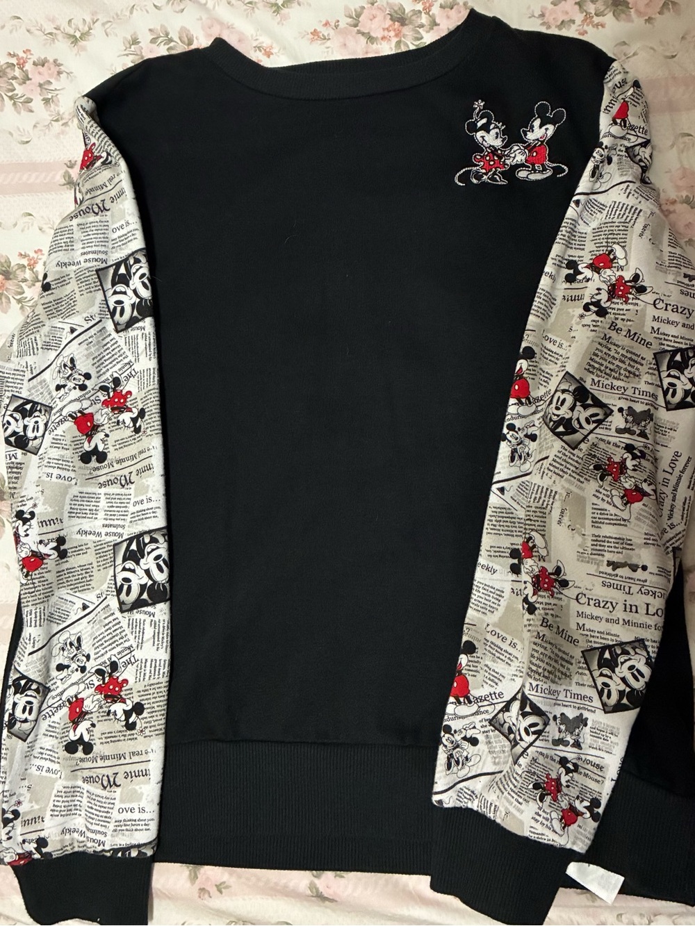 Disney Black Pullover Jacket with Newspaper-Print Sleeves